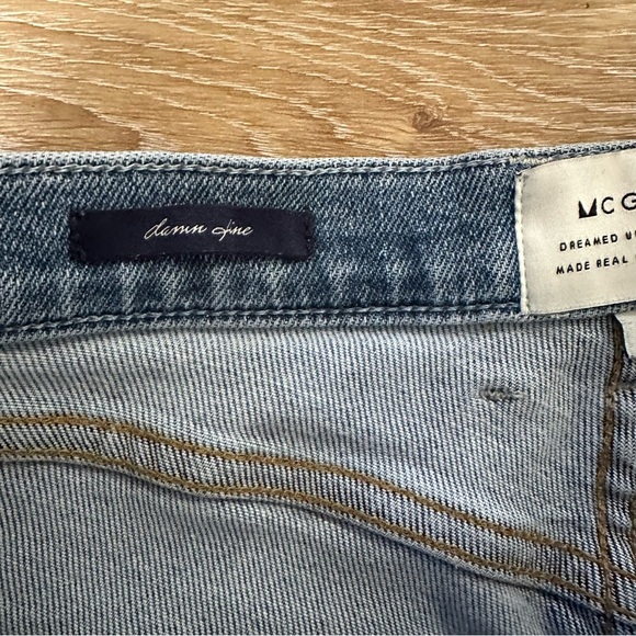 McGuire Women’s Raw Distressed Hem Mid Rise Wide Leg Medium Wash Denim Jeans GUC - Picture 5 of 7